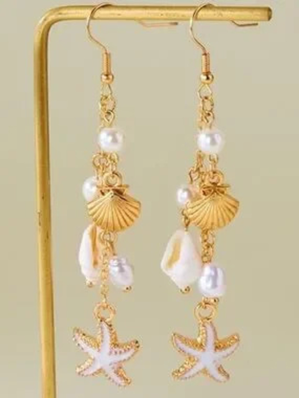 Anthropologie Gold-tone Pearl & White Starfish Drop Earrings